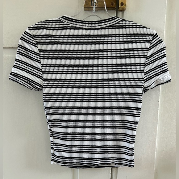 Urban Outfitters Black and White Striped Baby Tee (Medium) - Picture 2 of 2